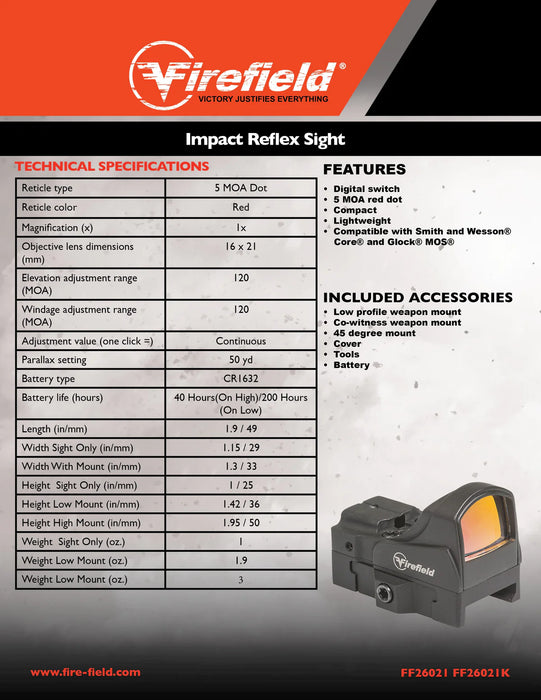 Firefield Impact Mini Reflex Sight with 45 Degree Mount