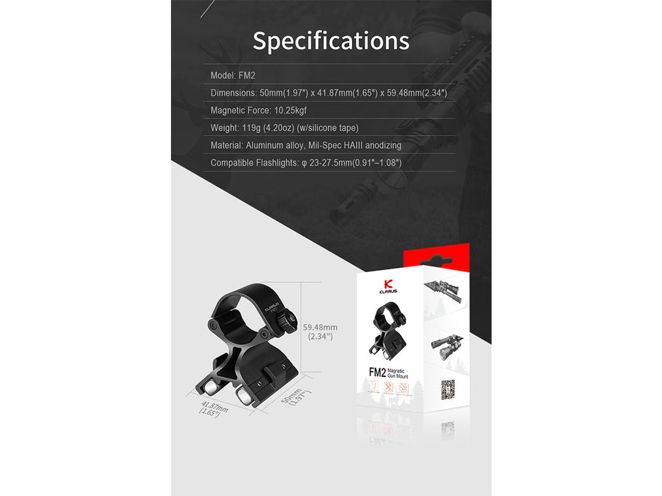 Klarus FM2 Magnetic Rifle Flashlight Mount - 20mm