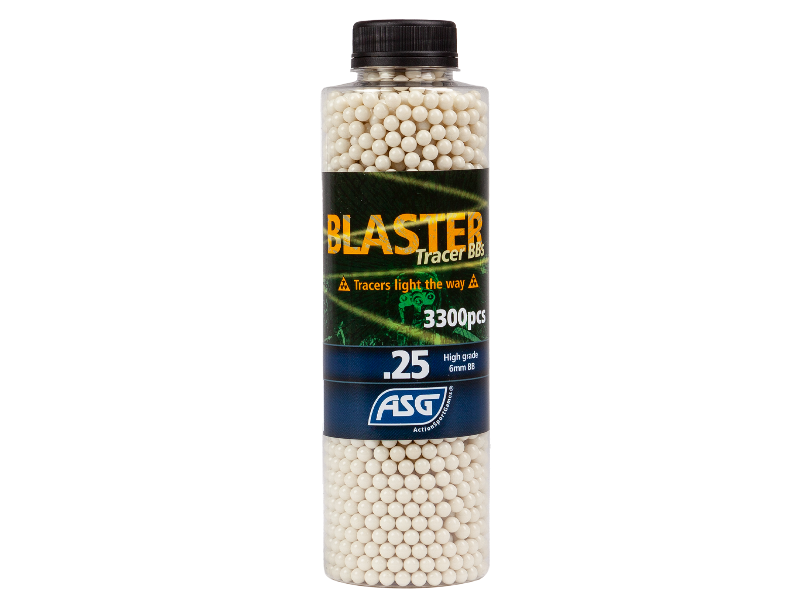 Blaster BBs, tracer pellets in a plastic bottle.