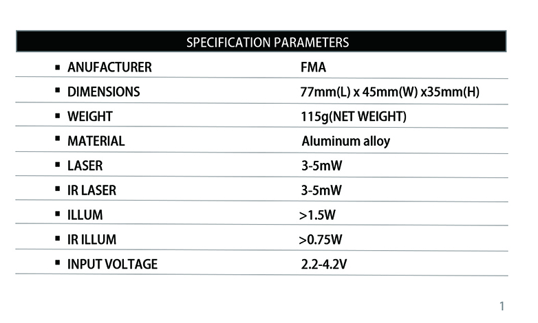 FMA XVL2 IRC Flashlight/Laser/IR - Black