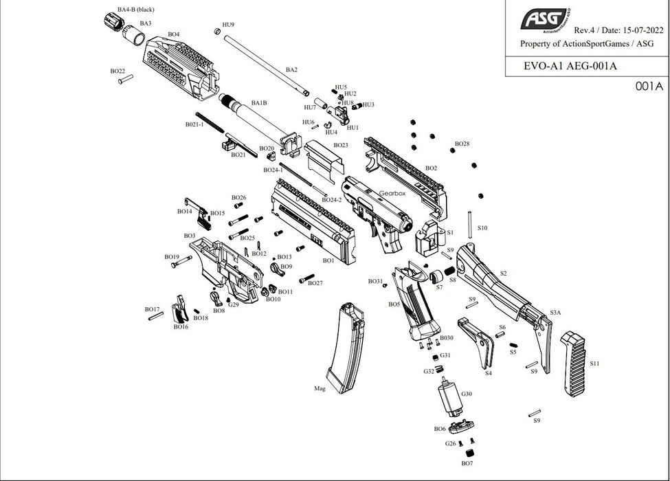 ASG EVO 3 Charging Handle & Spring - #BO21 & #BO21-1