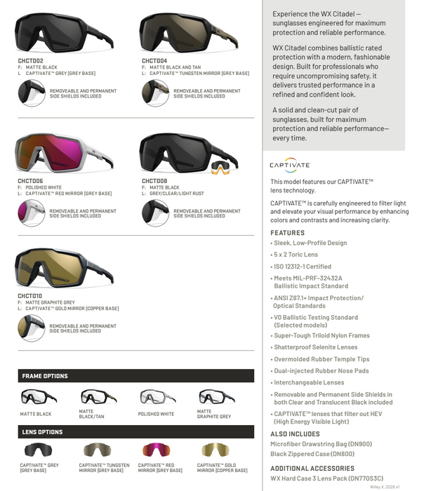 Wiley X WX Citadel Sunglasses - Red Mirror Lens / Polished White Frame