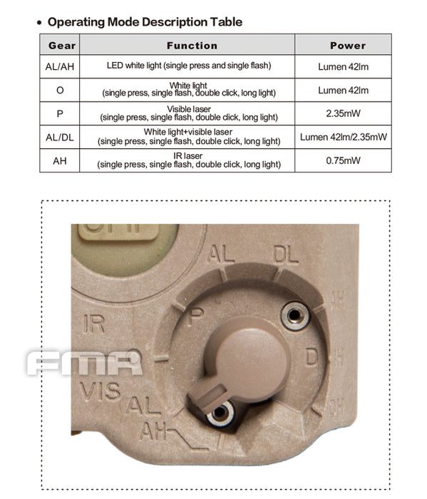 FMA PEQ LA5-A Upgraded - Light, Laser & IR Laser - Black