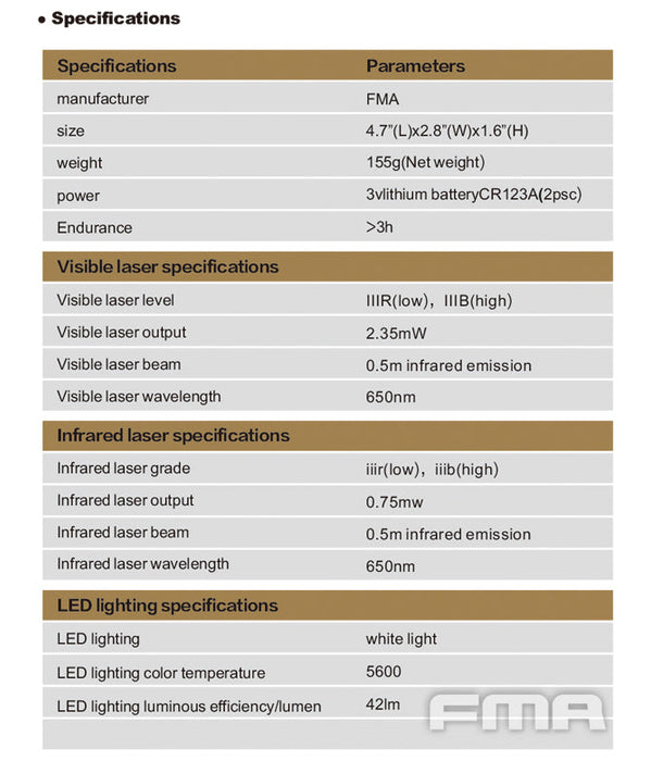 FMA PEQ LA5-A Upgraded - Light, Laser & IR Laser - Tan