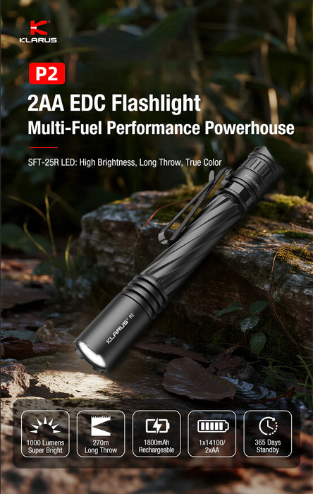 Klarus P2 Compact Flashlight & Battery - 1000LM