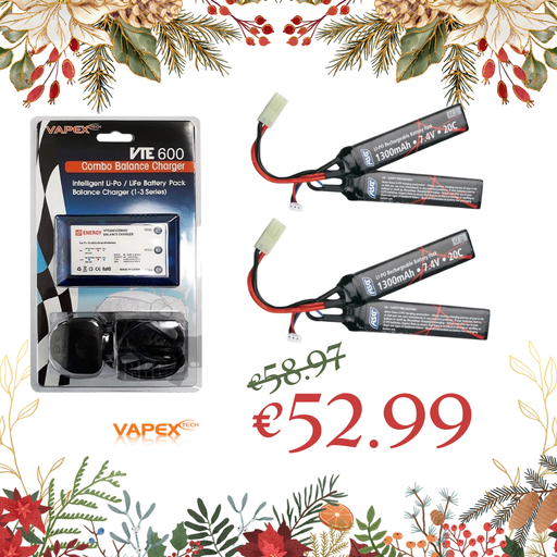 Vapex VTE600 Charger & x2 7.4V 1300mAh Li-Po Battery - Christmas Deal