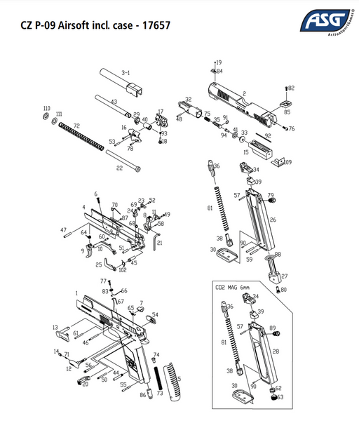 ASG/KJW P-09 Rear Sight - Ref #17657 - Part #82 #85