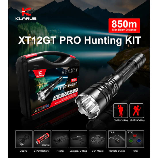 Klarus XT12GT Pro Kit Long Throw Tactical Flashlight - 1600LM