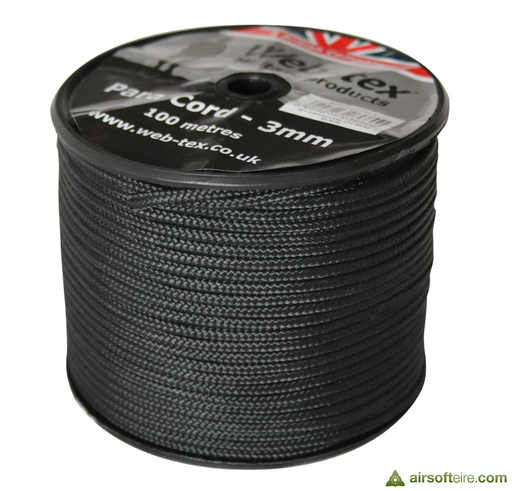 Web-Tex 3mm Black Paracord - 100 Metres