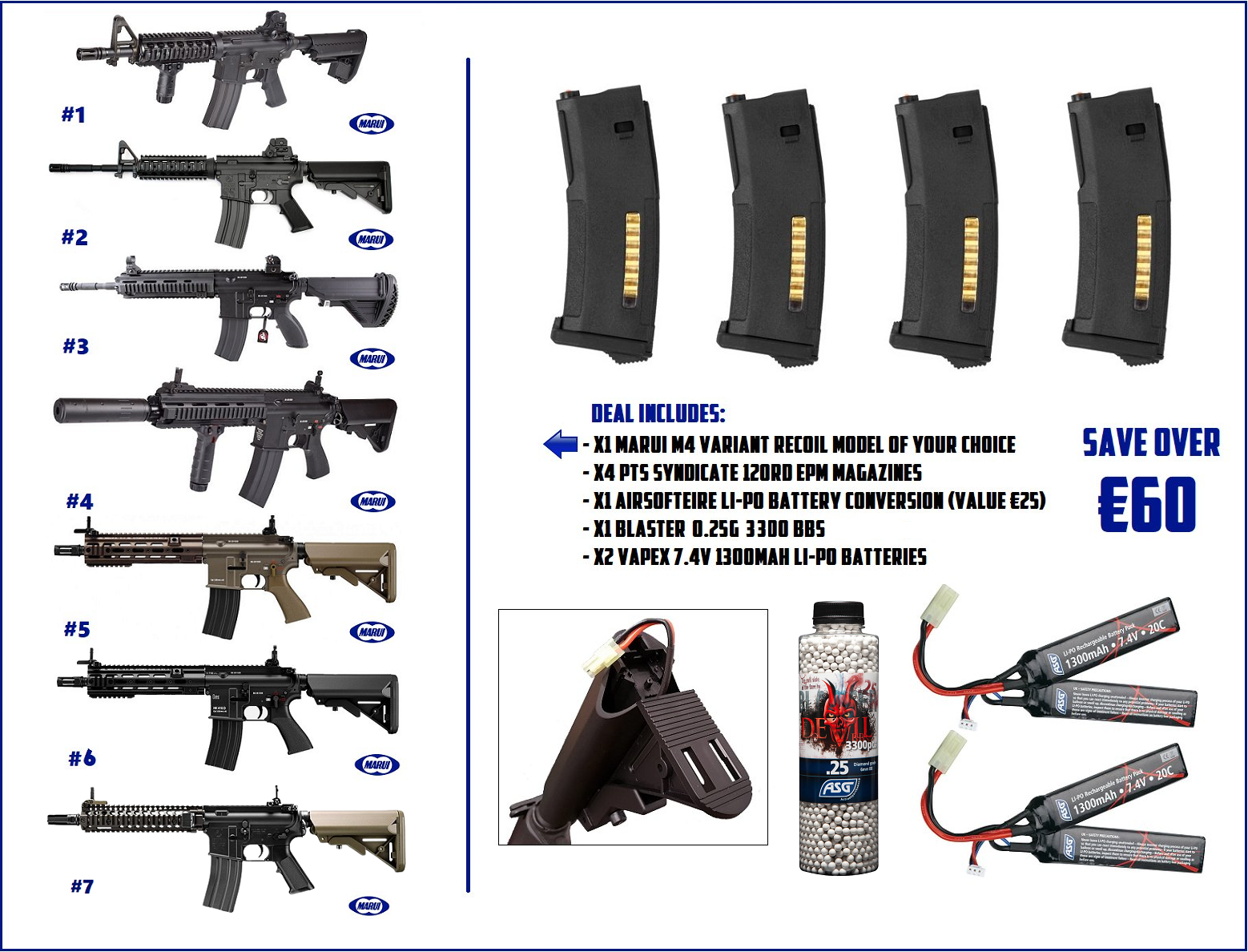 Tokyo Marui Recoil Shock Bundle, guns, magazines & bbs all listed in pic