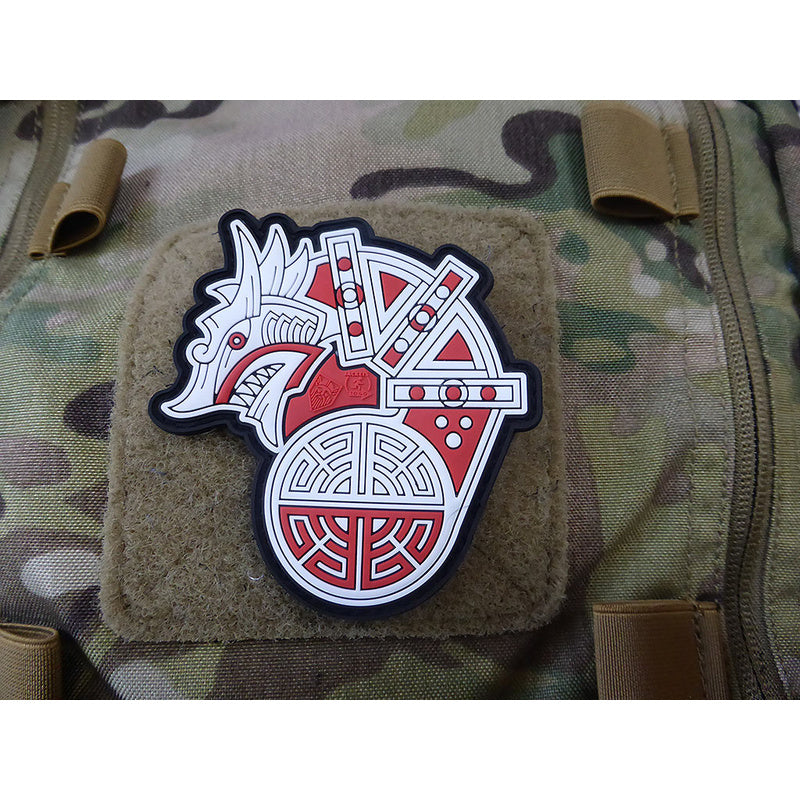 JTG 3D Rubber Viking Dragon Ship Head Patch - Red/White