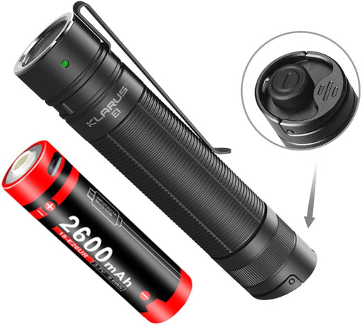 Klarus E1 Deep Carry Flashlight & Battery - 1000LM