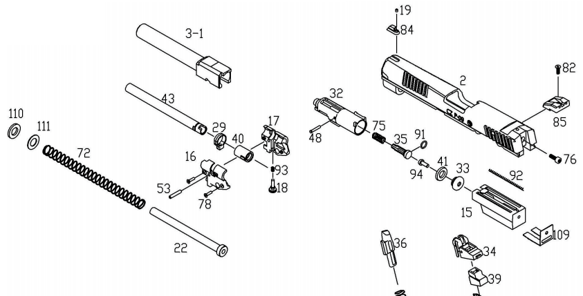 ASG/KJW P-09 Hammer Assembly - Ref #17657 - Part #8,11,21,58